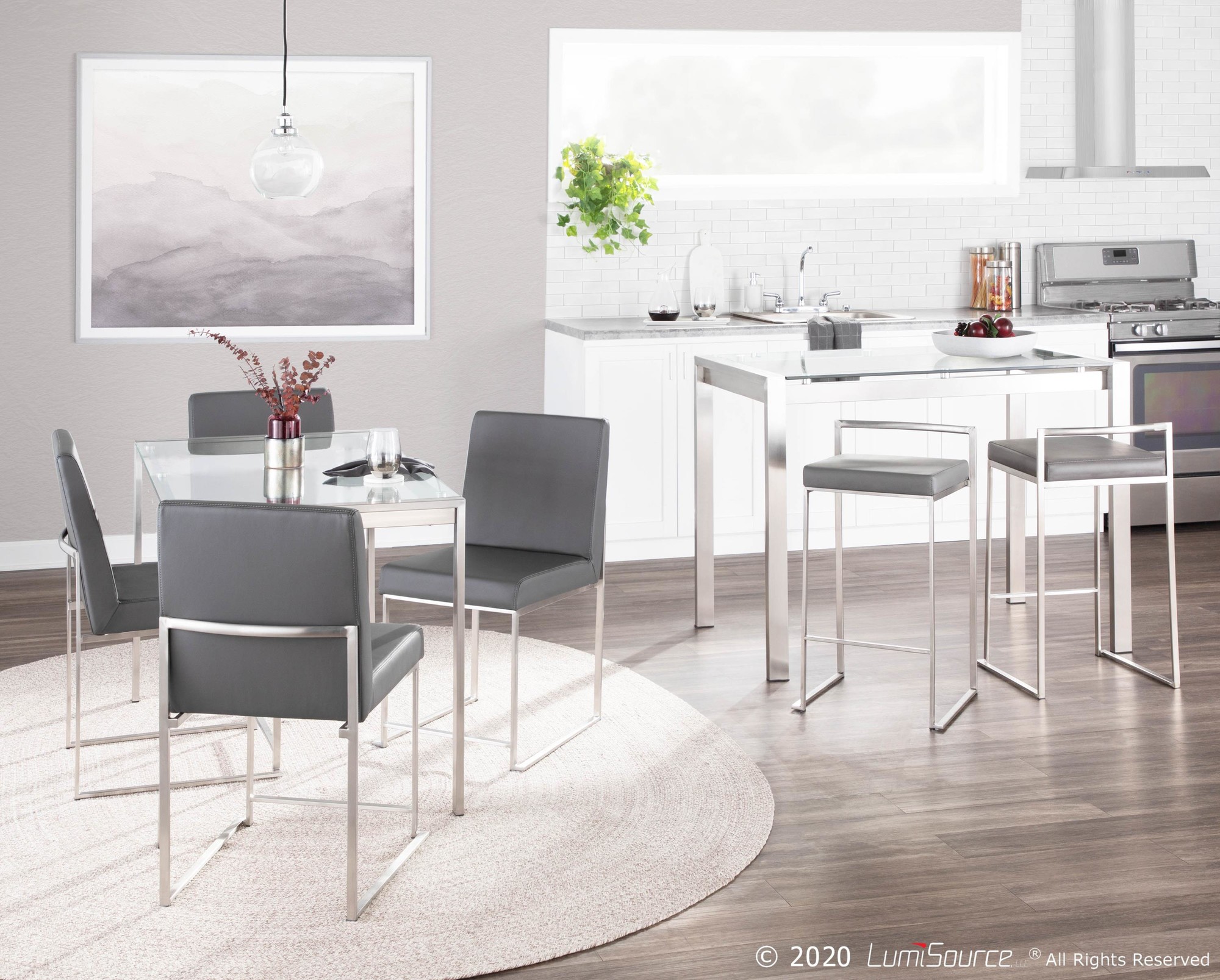 Fuji High Back Grey Contemporary Dining Chairs Stainless Steel (Set of 2) 3 Fuji High Back Grey Contemporary Dining Chairs Stainless Steel (Set of 2) - Image 3