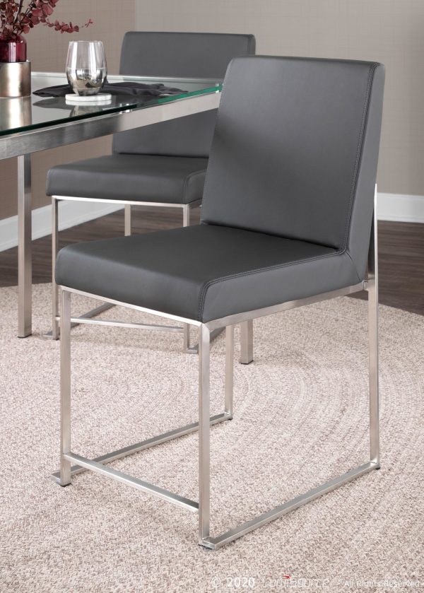 Fuji High Back Grey Contemporary Dining Chairs Stainless Steel Set of 2 5