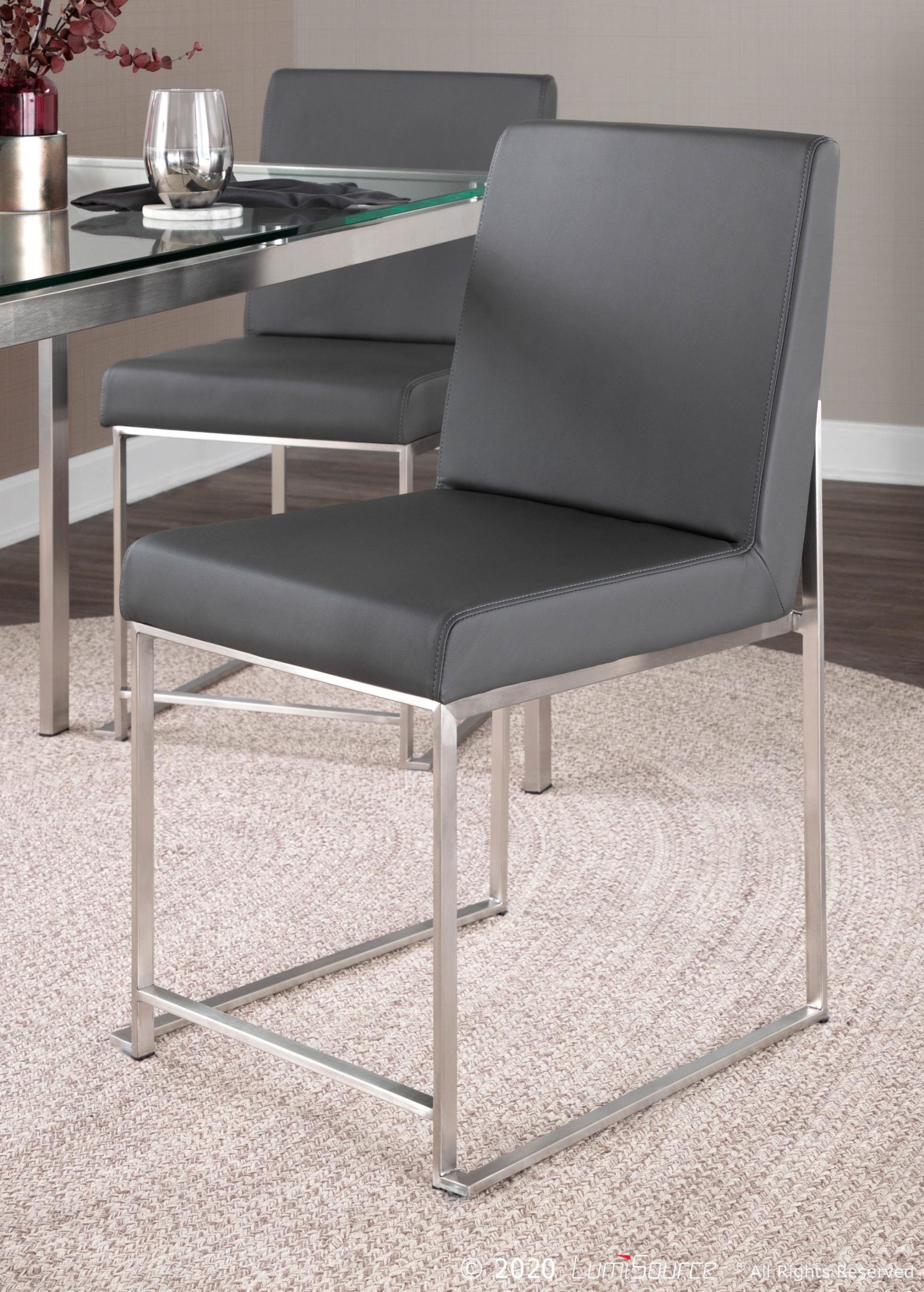 Fuji High Back Grey Contemporary Dining Chairs Stainless Steel (Set of 2) 6 Fuji High Back Grey Contemporary Dining Chairs Stainless Steel (Set of 2) - Image 6