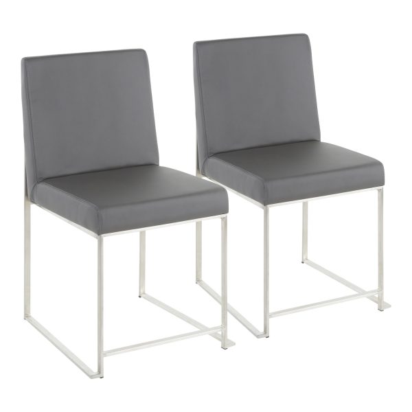 Fuji High Back Grey Contemporary Dining Chairs Stainless Steel Set of 2 7