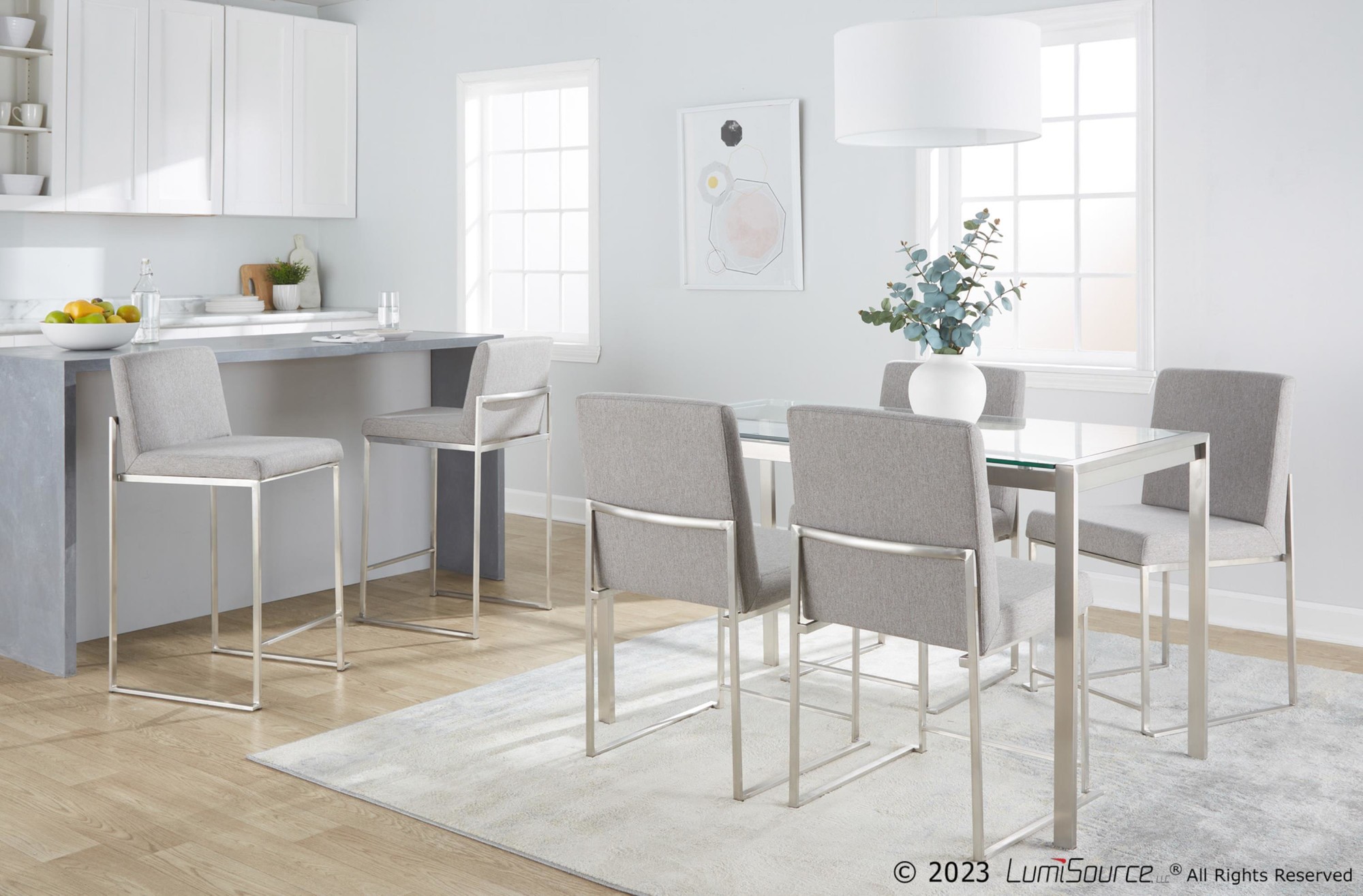 Fuji High Back Light Grey Fabric Contemporary Dining Chairs (Set of 2) 3 Fuji High Back Light Grey Fabric Contemporary Dining Chairs (Set of 2) - Image 3