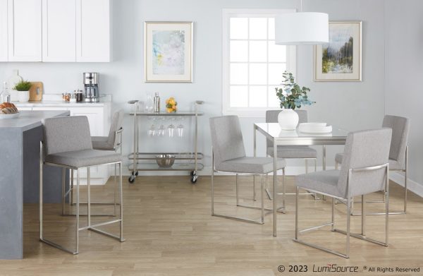 Fuji High Back Light Grey Fabric Contemporary Dining Chairs Set of 2 3