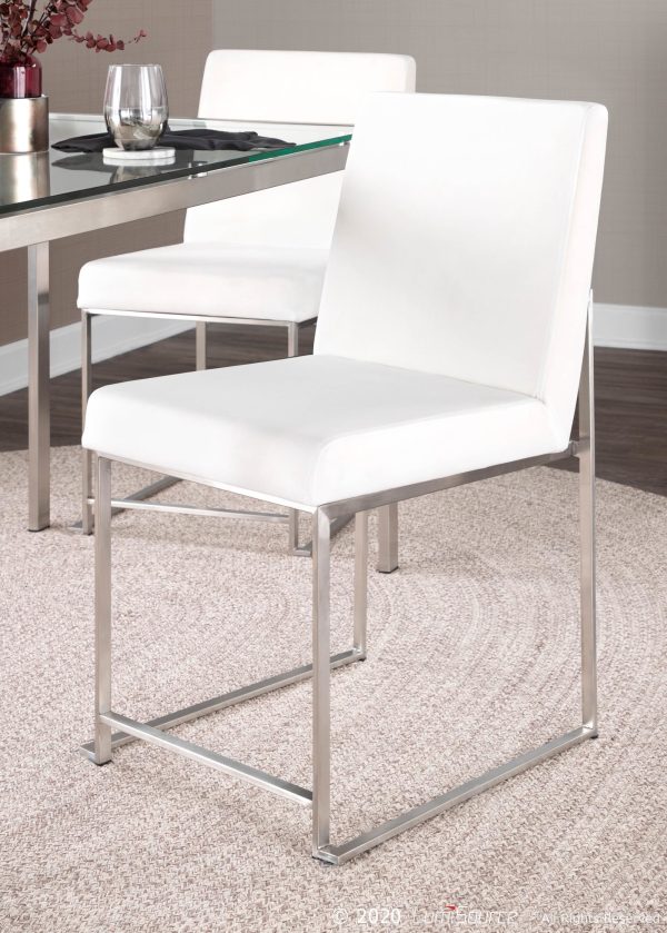 Fuji High Back Stainless Steel White Velvet Dining Chairs Set of 2 1