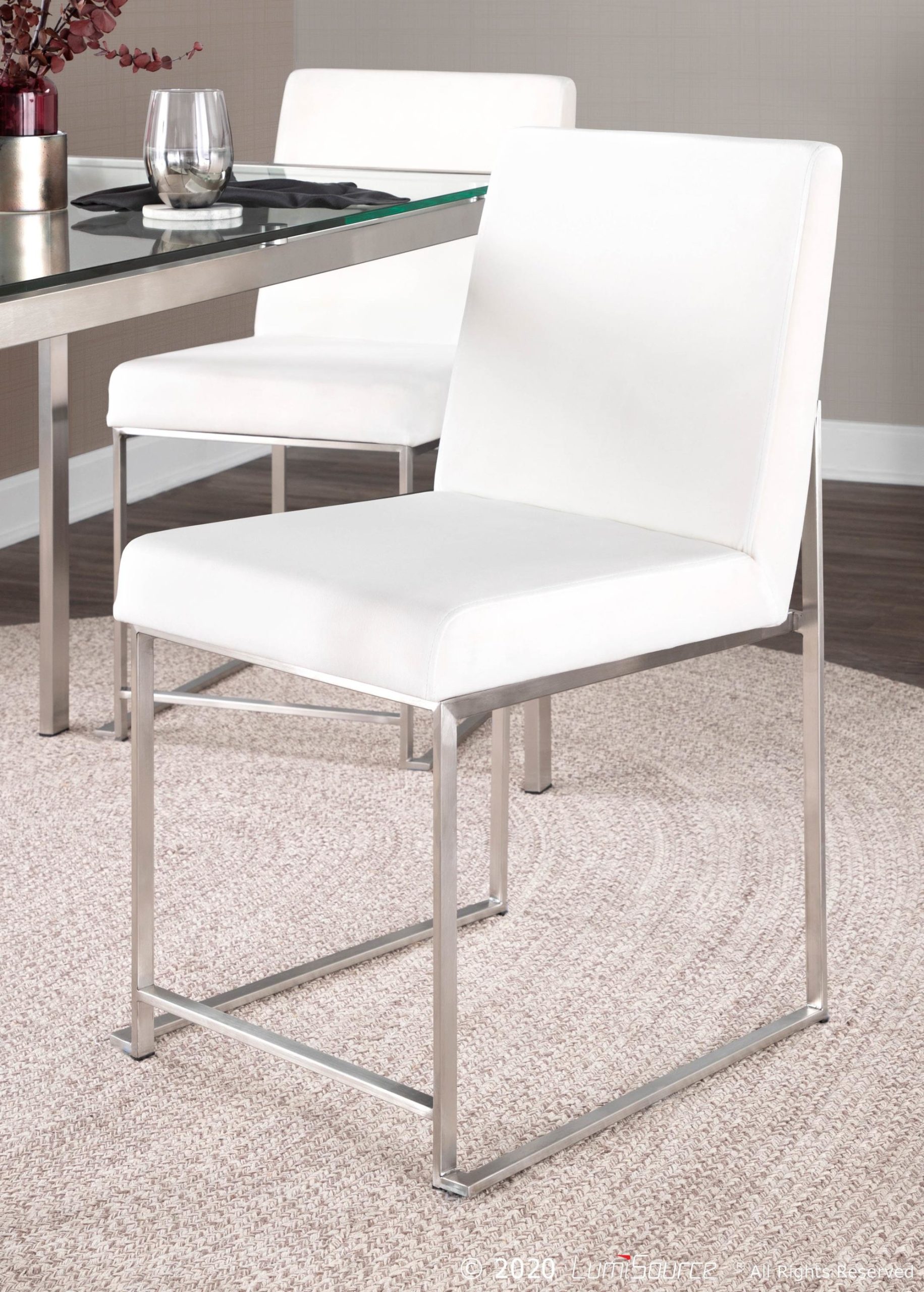 Fuji High Back Stainless Steel White Velvet Dining Chairs (Set of 2) 2 Fuji High Back Stainless Steel White Velvet Dining Chairs (Set of 2) - Image 2