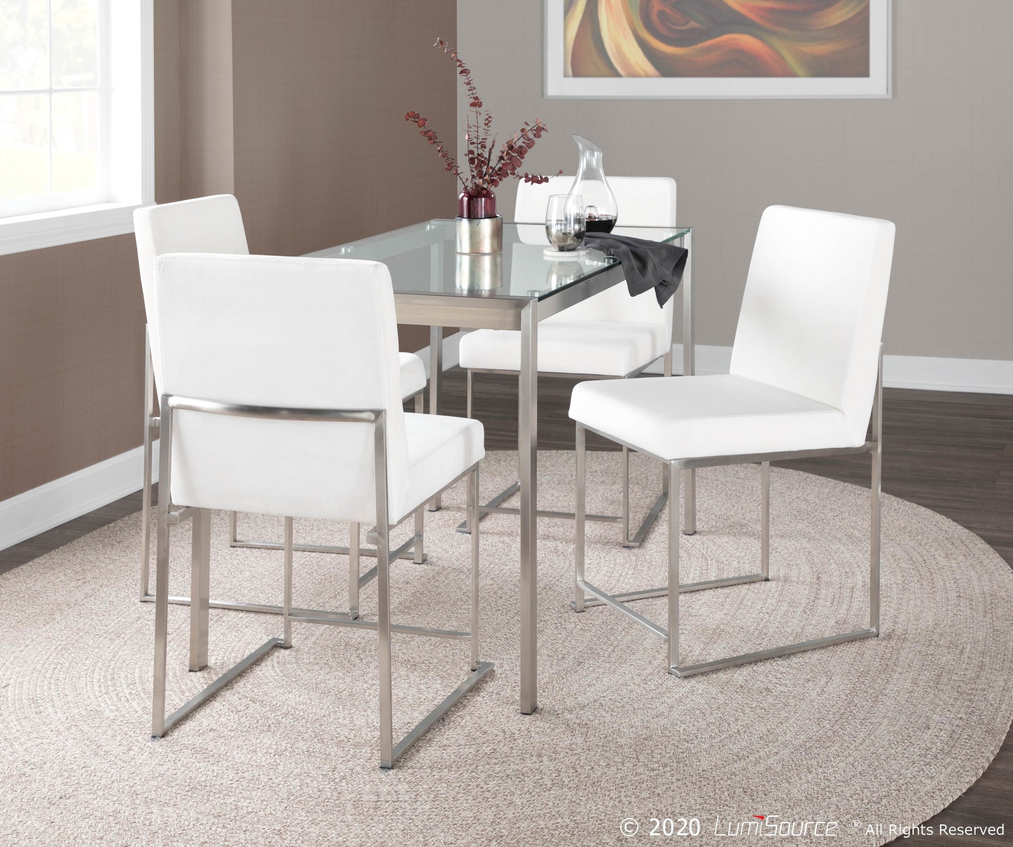 Fuji High Back Stainless Steel White Velvet Dining Chairs (Set of 2) 4 Fuji High Back Stainless Steel White Velvet Dining Chairs (Set of 2) - Image 4