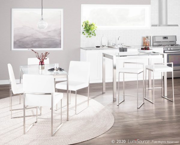 Fuji High Back Stainless Steel White Velvet Dining Chairs Set of 2 4