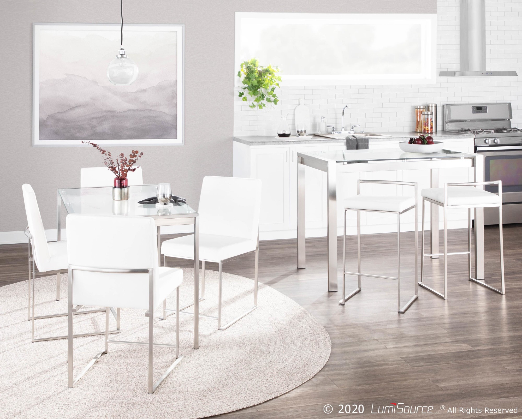 Fuji High Back Stainless Steel White Velvet Dining Chairs (Set of 2) 5 Fuji High Back Stainless Steel White Velvet Dining Chairs (Set of 2) - Image 5
