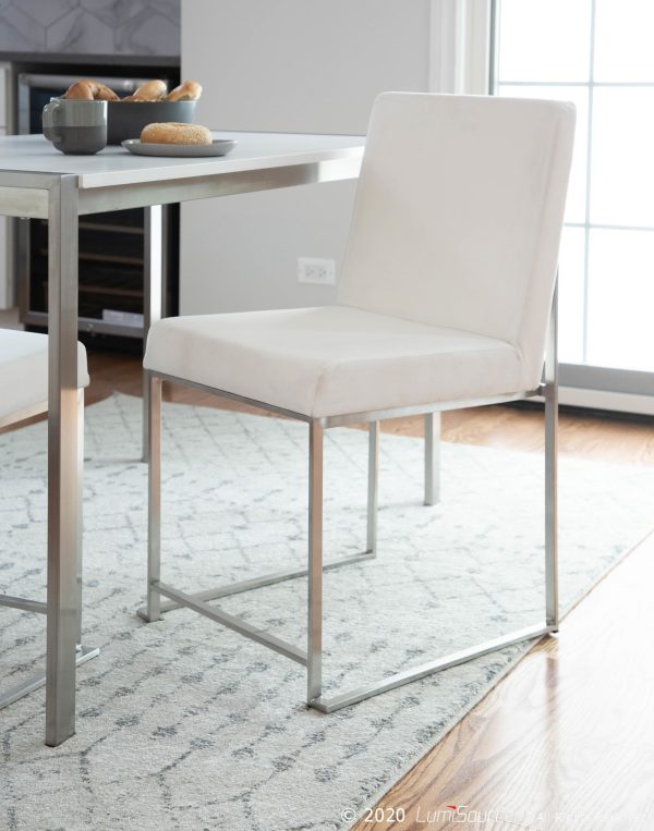 Fuji High Back Stainless Steel White Velvet Dining Chairs Set of 2 5