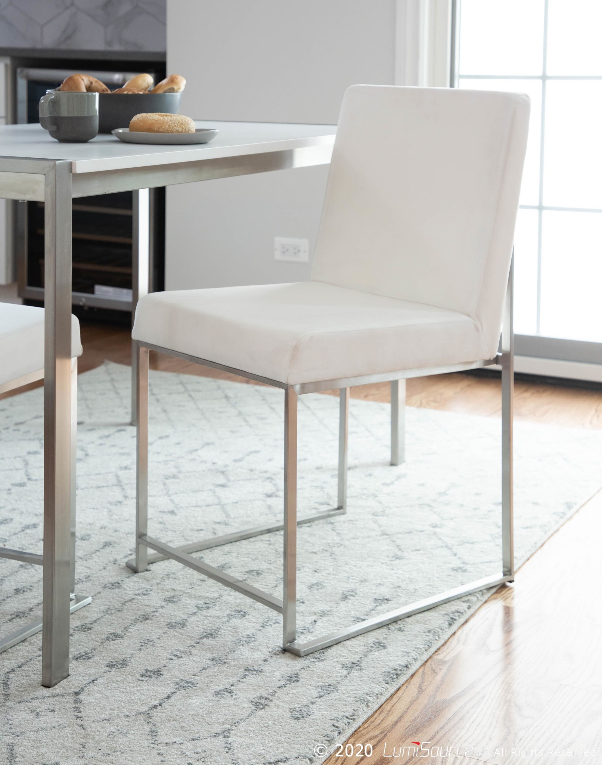 Fuji High Back Stainless Steel White Velvet Dining Chairs (Set of 2) 6 Fuji High Back Stainless Steel White Velvet Dining Chairs (Set of 2) - Image 6