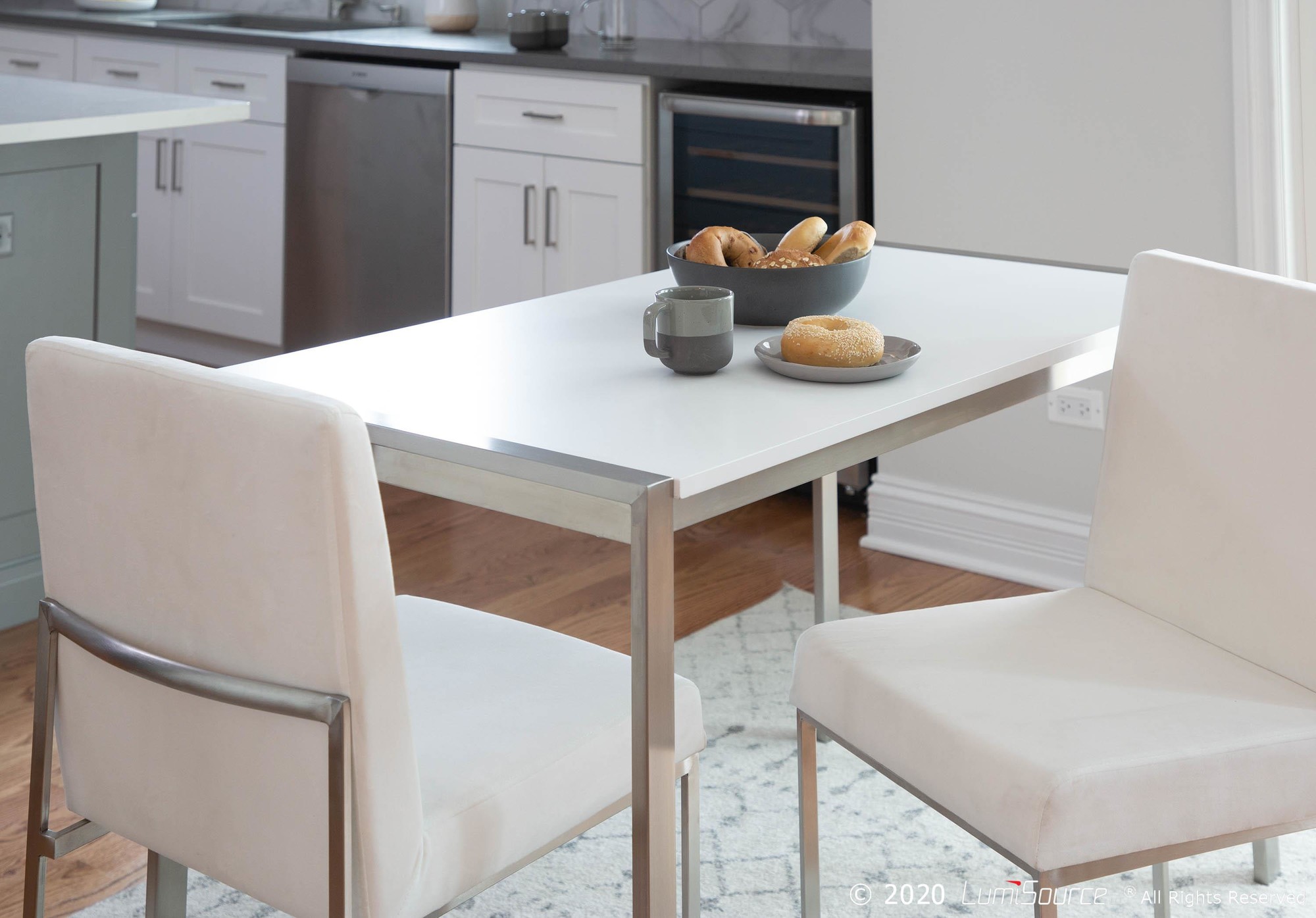 Fuji High Back Stainless Steel White Velvet Dining Chairs (Set of 2) 7 Fuji High Back Stainless Steel White Velvet Dining Chairs (Set of 2) - Image 7