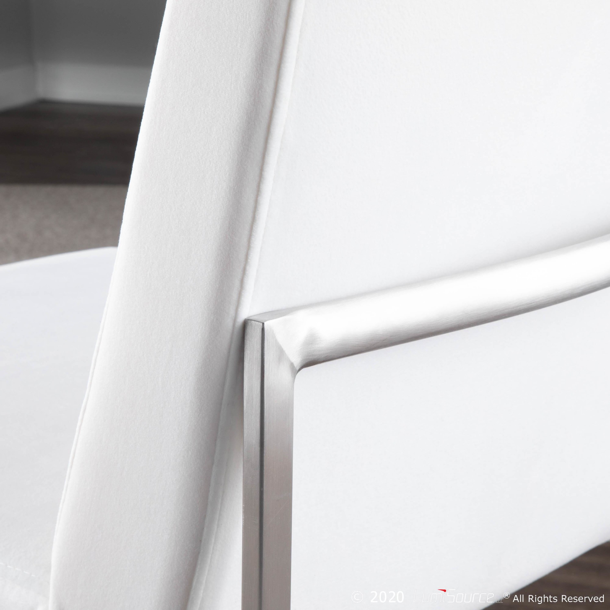 Fuji High Back Stainless Steel White Velvet Dining Chairs (Set of 2) 1 Fuji High Back Stainless Steel White Velvet Dining Chairs (Set of 2)