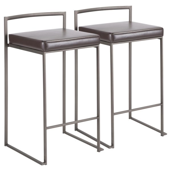 Fuji Industrial Antique Brown Faux Leather Counter Stool Set of 2 3