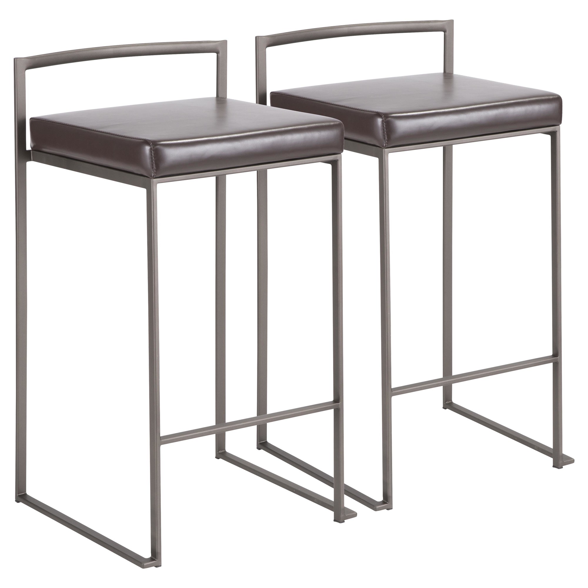 Fuji Industrial Antique Brown Faux Leather Counter Stool (Set of 2) 4 Fuji Industrial Antique Brown Faux Leather Counter Stool (Set of 2) - Image 4