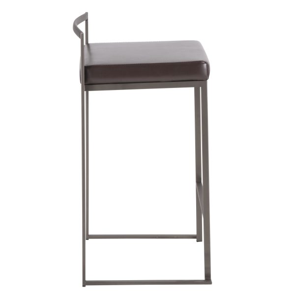 Fuji Industrial Antique Brown Faux Leather Counter Stool Set of 2 5