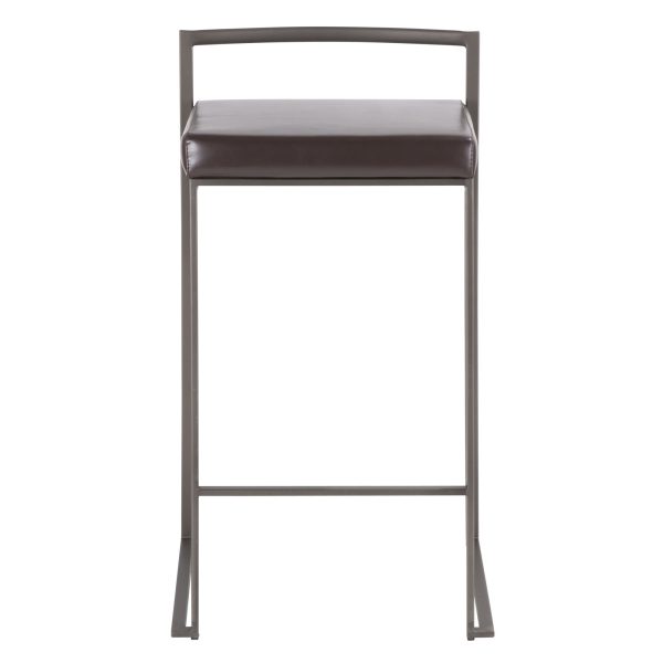 Fuji Industrial Antique Brown Faux Leather Counter Stool Set of 2 8