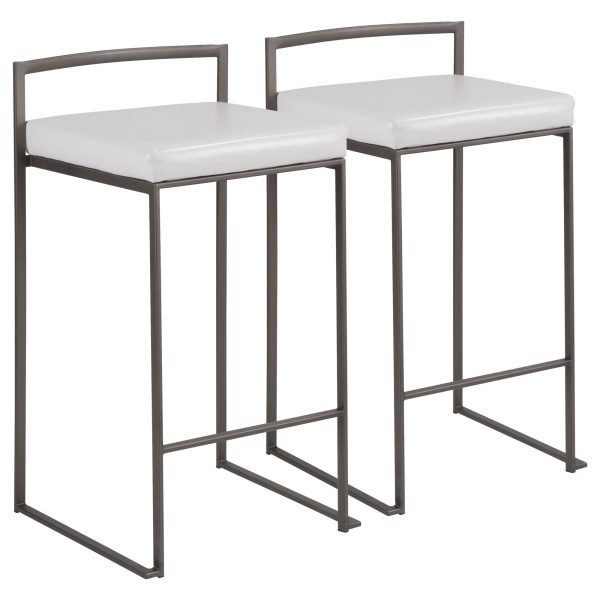 Fuji Industrial Antique White Faux Leather Counter Stools Set of 2 3
