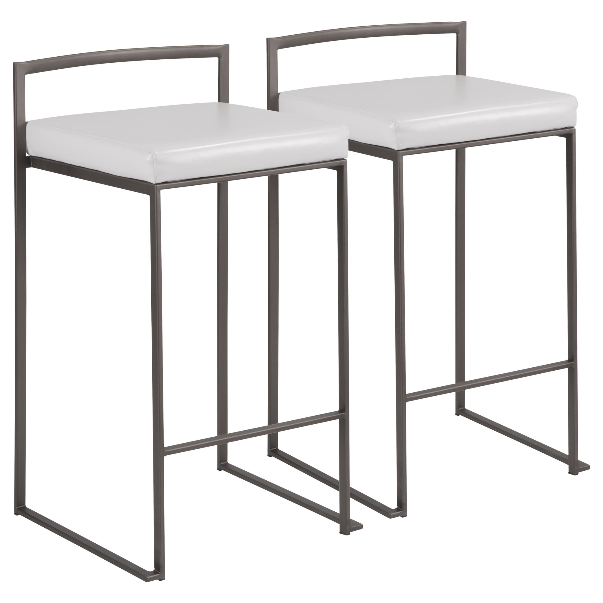 Fuji Industrial Antique White Faux Leather Counter Stools (Set of 2) 4 Fuji Industrial Antique White Faux Leather Counter Stools (Set of 2) - Image 4