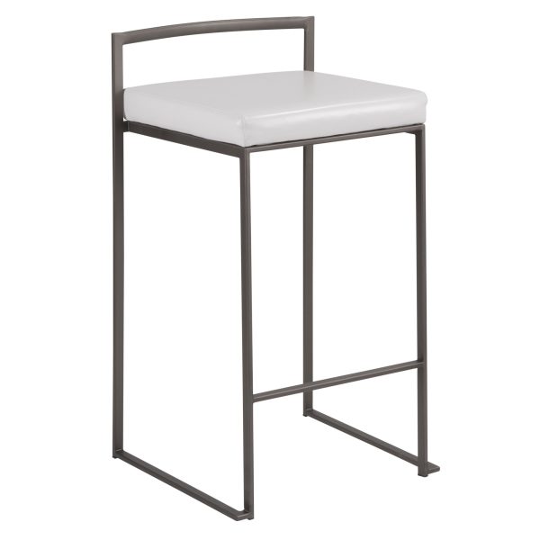 Fuji Industrial Antique White Faux Leather Counter Stools Set of 2 4