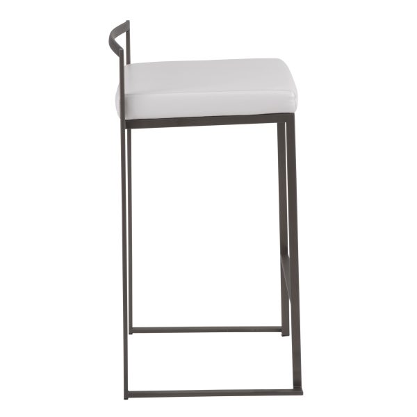 Fuji Industrial Antique White Faux Leather Counter Stools Set of 2 5