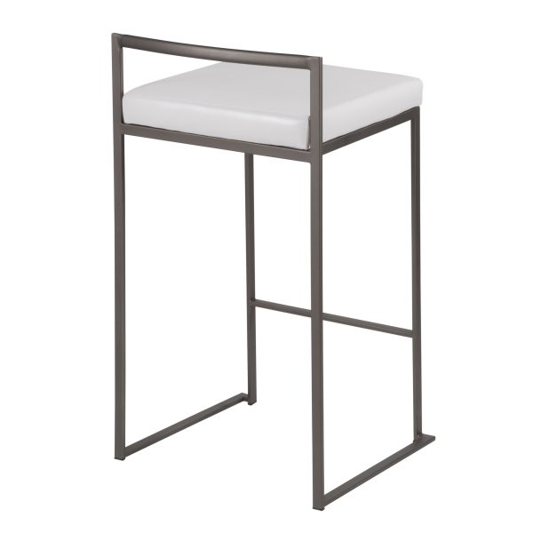Fuji Industrial Antique White Faux Leather Counter Stools Set of 2 6