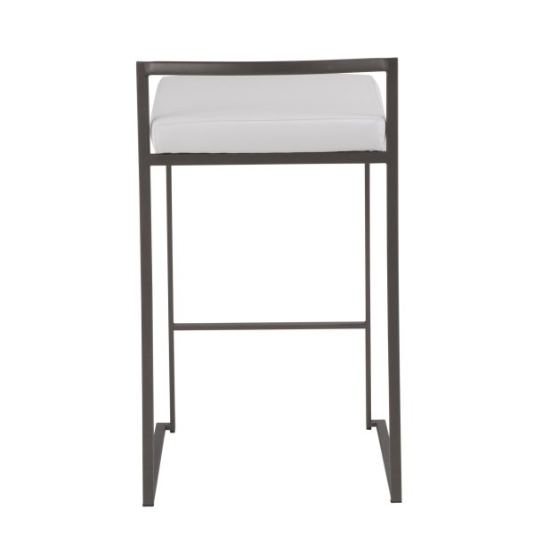 Fuji Industrial Antique White Faux Leather Counter Stools Set of 2 7