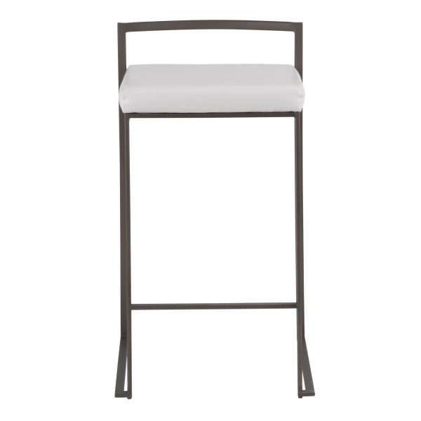 Fuji Industrial Antique White Faux Leather Counter Stools Set of 2 8
