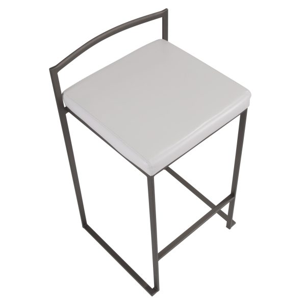 Fuji Industrial Antique White Faux Leather Counter Stools Set of 2 9