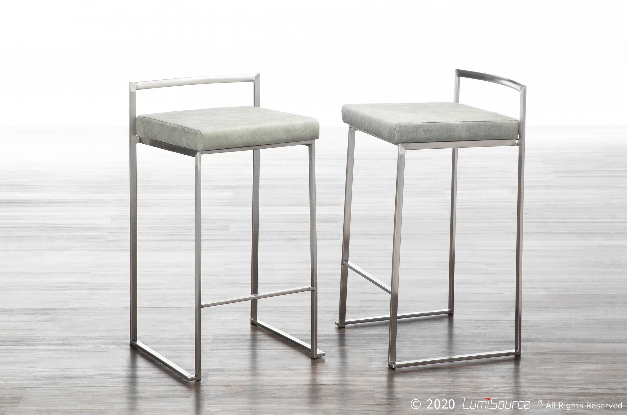 Fuji Light Grey Cowboy Fabric Contemporary Counter Stool (Set of 2) 1 Fuji Light Grey Cowboy Fabric Contemporary Counter Stool (Set of 2)