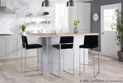 Fuji Stainless Steel Black Velvet Contemporary High Back Barstools (Set of 2)
