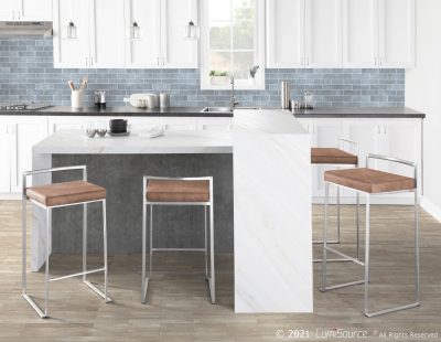 Fuji Stainless Steel Brown Cowboy Fabric Contemporary Barstools (Set of 2)