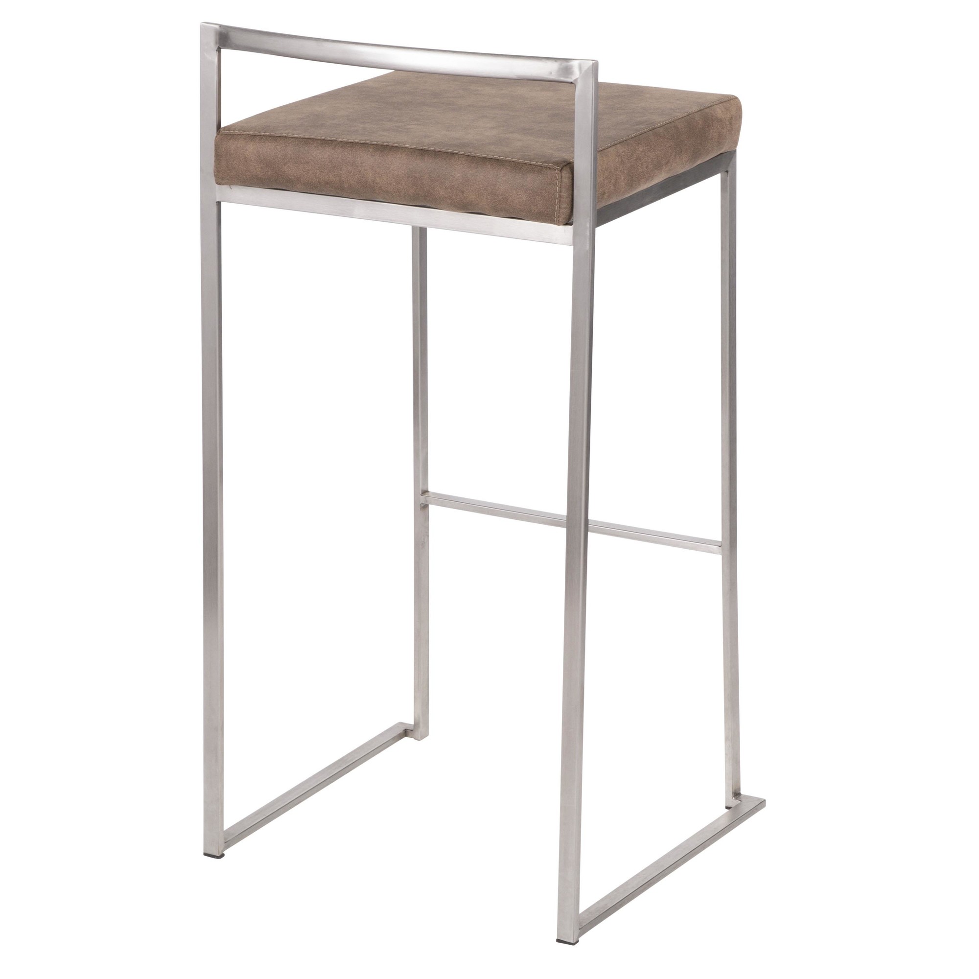 Fuji Stainless Steel Brown Cowboy Fabric Contemporary Barstools (Set of 2) 9 Fuji Stainless Steel Brown Cowboy Fabric Contemporary Barstools (Set of 2) - Image 9