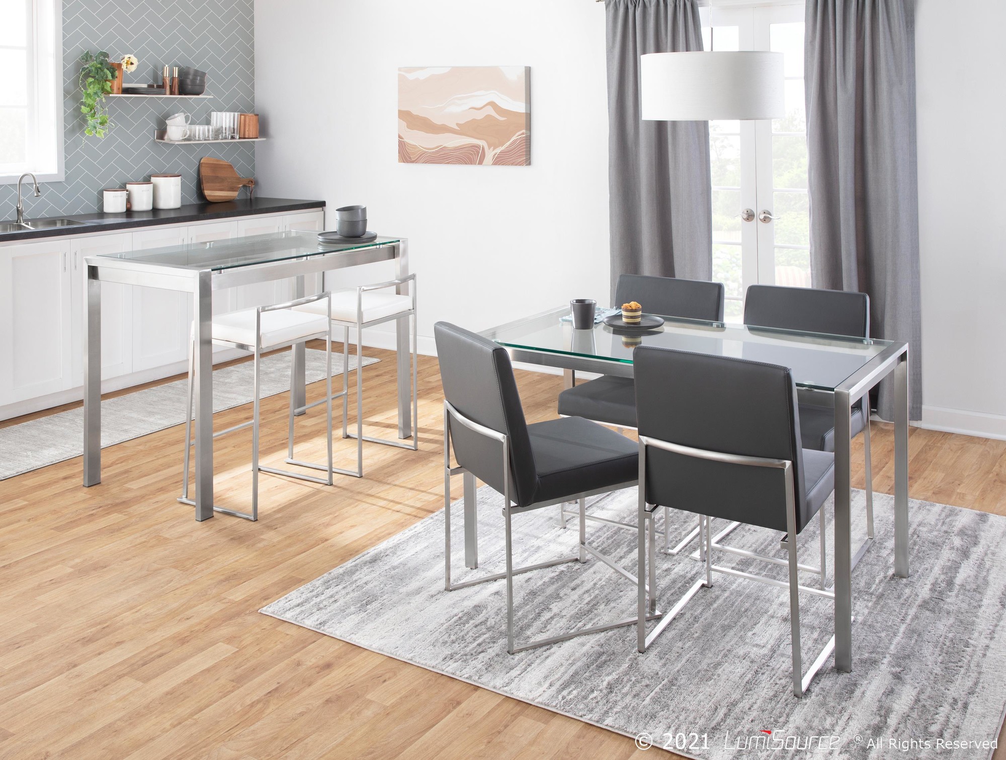 Fuji Stainless Steel White Velvet Contemporary Counter Stools (Set of 2) 2 Fuji Stainless Steel White Velvet Contemporary Counter Stools (Set of 2) - Image 2