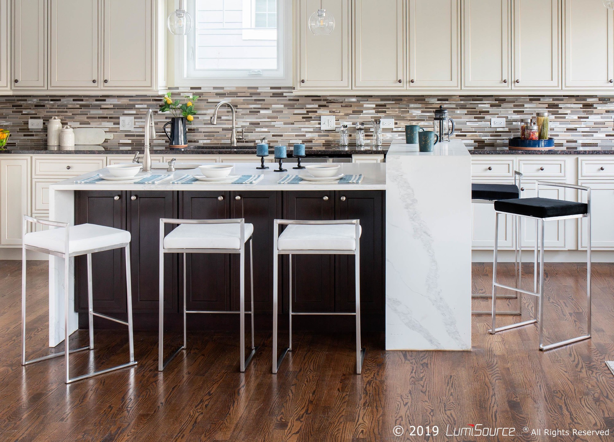 Fuji Stainless Steel White Velvet Contemporary Counter Stools (Set of 2) 5 Fuji Stainless Steel White Velvet Contemporary Counter Stools (Set of 2) - Image 5