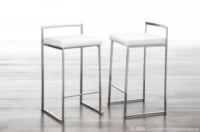 Fuji Stainless Steel White Velvet Contemporary Counter Stools (Set of 2)