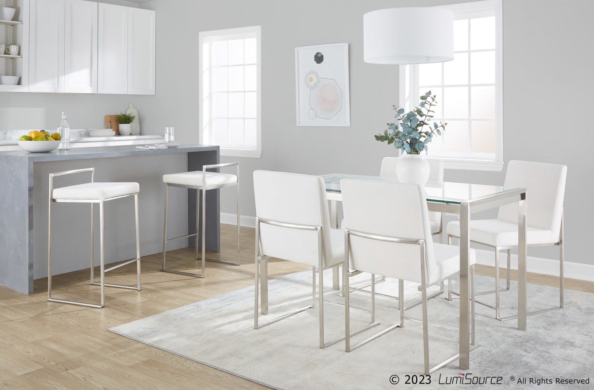 Fuji Stainless Steel White Velvet Contemporary Counter Stools (Set of 2) 7 Fuji Stainless Steel White Velvet Contemporary Counter Stools (Set of 2) - Image 7