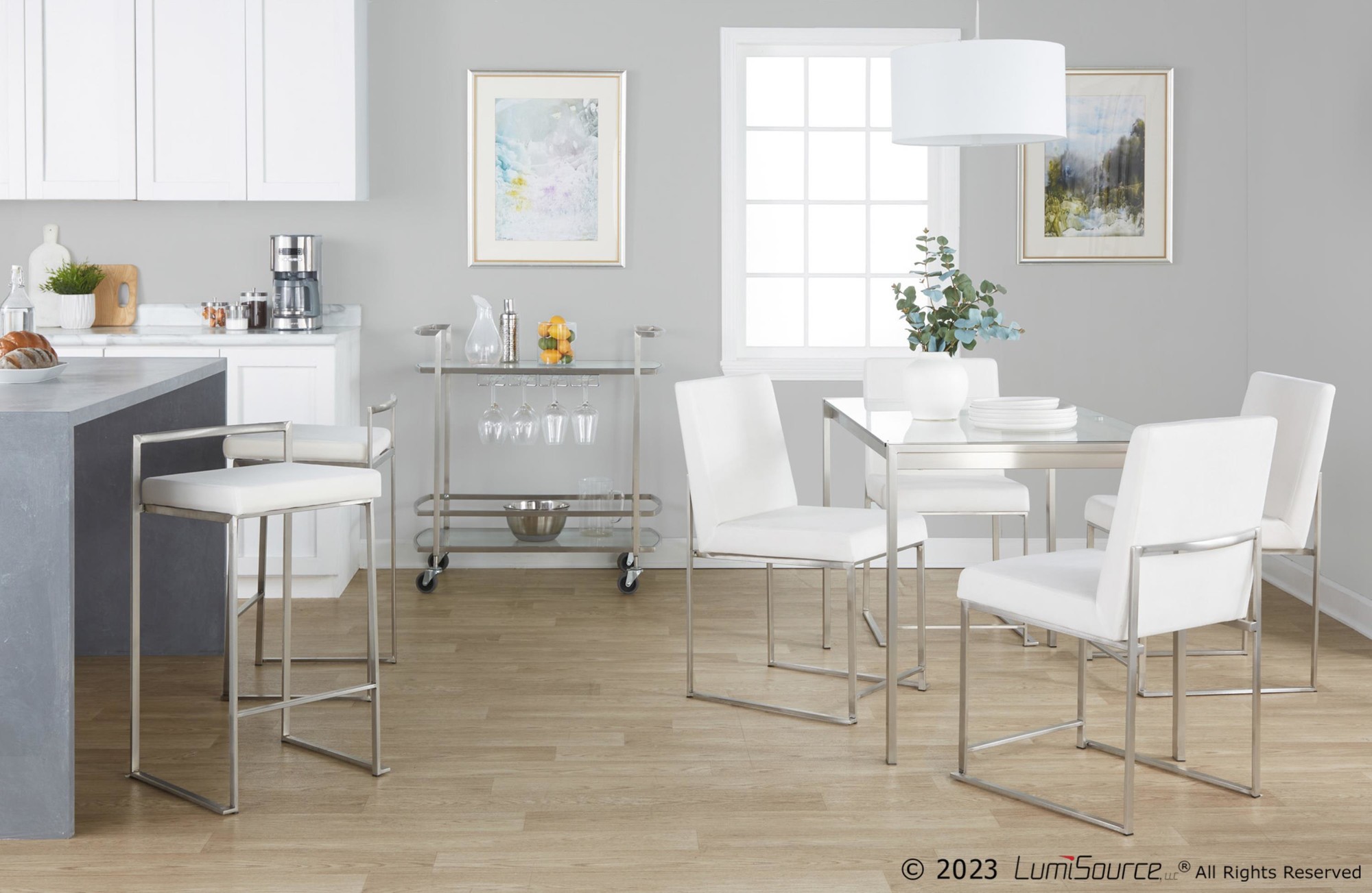 Fuji Stainless Steel White Velvet Contemporary Counter Stools (Set of 2) 8 Fuji Stainless Steel White Velvet Contemporary Counter Stools (Set of 2) - Image 8