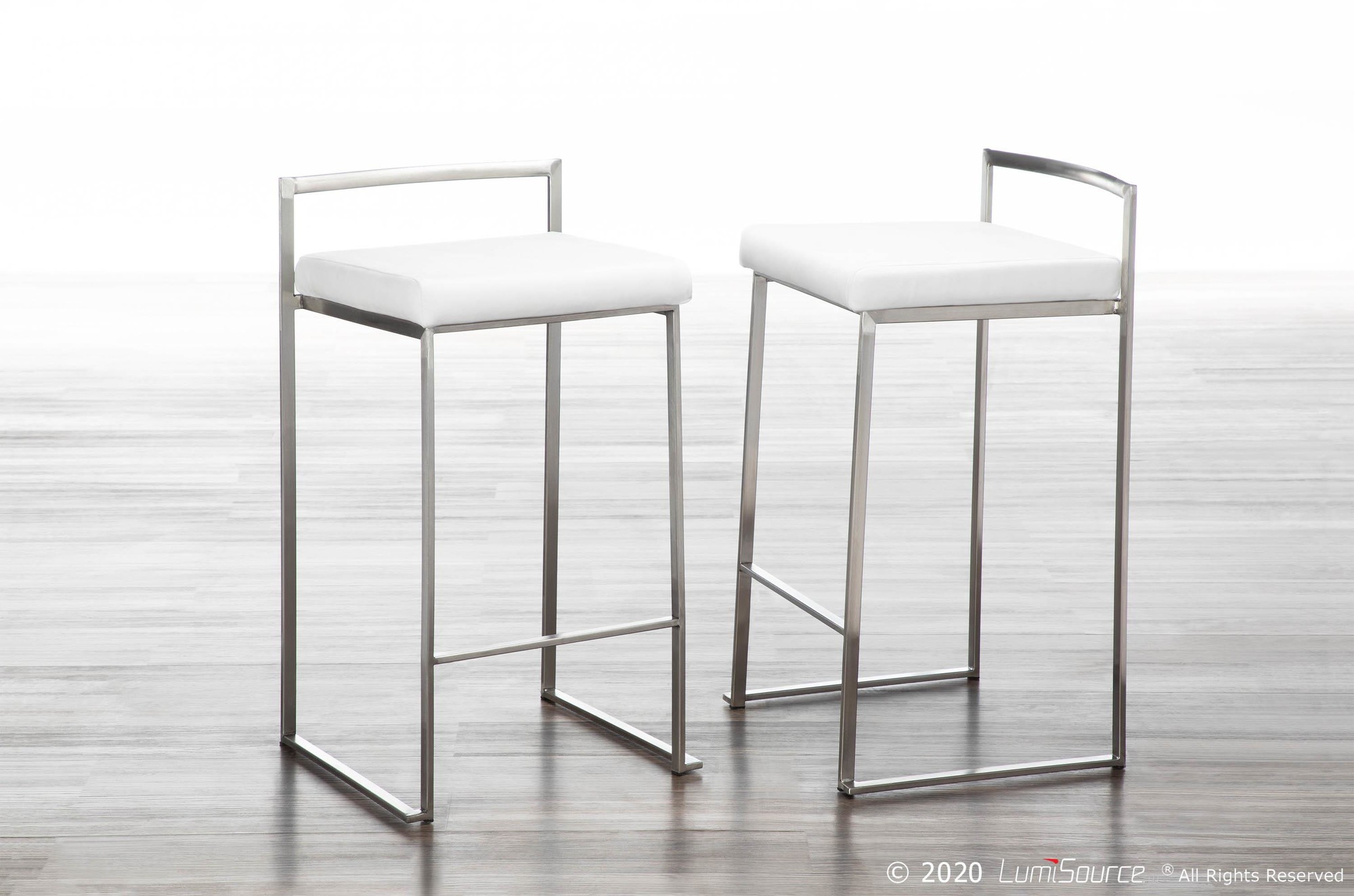 Fuji Stainless Steel White Velvet Contemporary Counter Stools (Set of 2) 1 Fuji Stainless Steel White Velvet Contemporary Counter Stools (Set of 2)