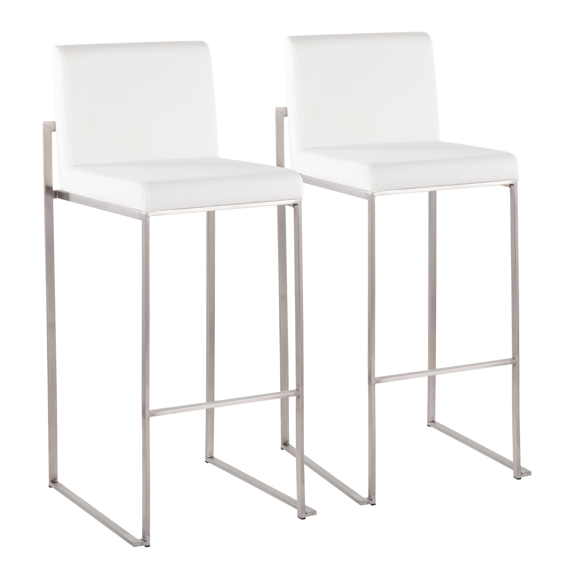 Fuji Stainless Steel White Velvet Contemporary High Back Barstool (Set of 2) 2 Fuji Stainless Steel White Velvet Contemporary High Back Barstool (Set of 2) - Image 2