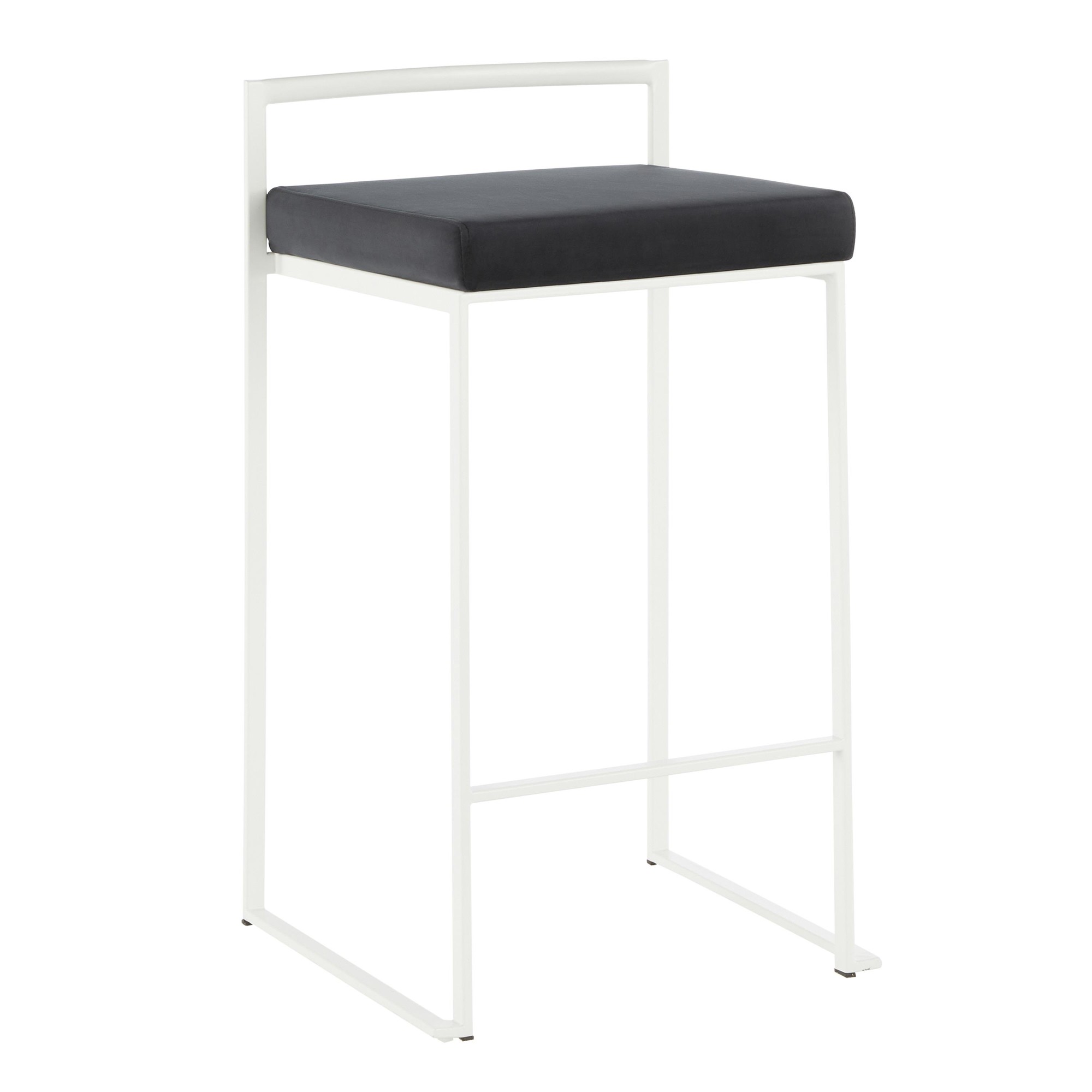 Fuji White Contemporary Counter Stool Black Velvet (Set of 2) 3 Fuji White Contemporary Counter Stool Black Velvet (Set of 2) - Image 3