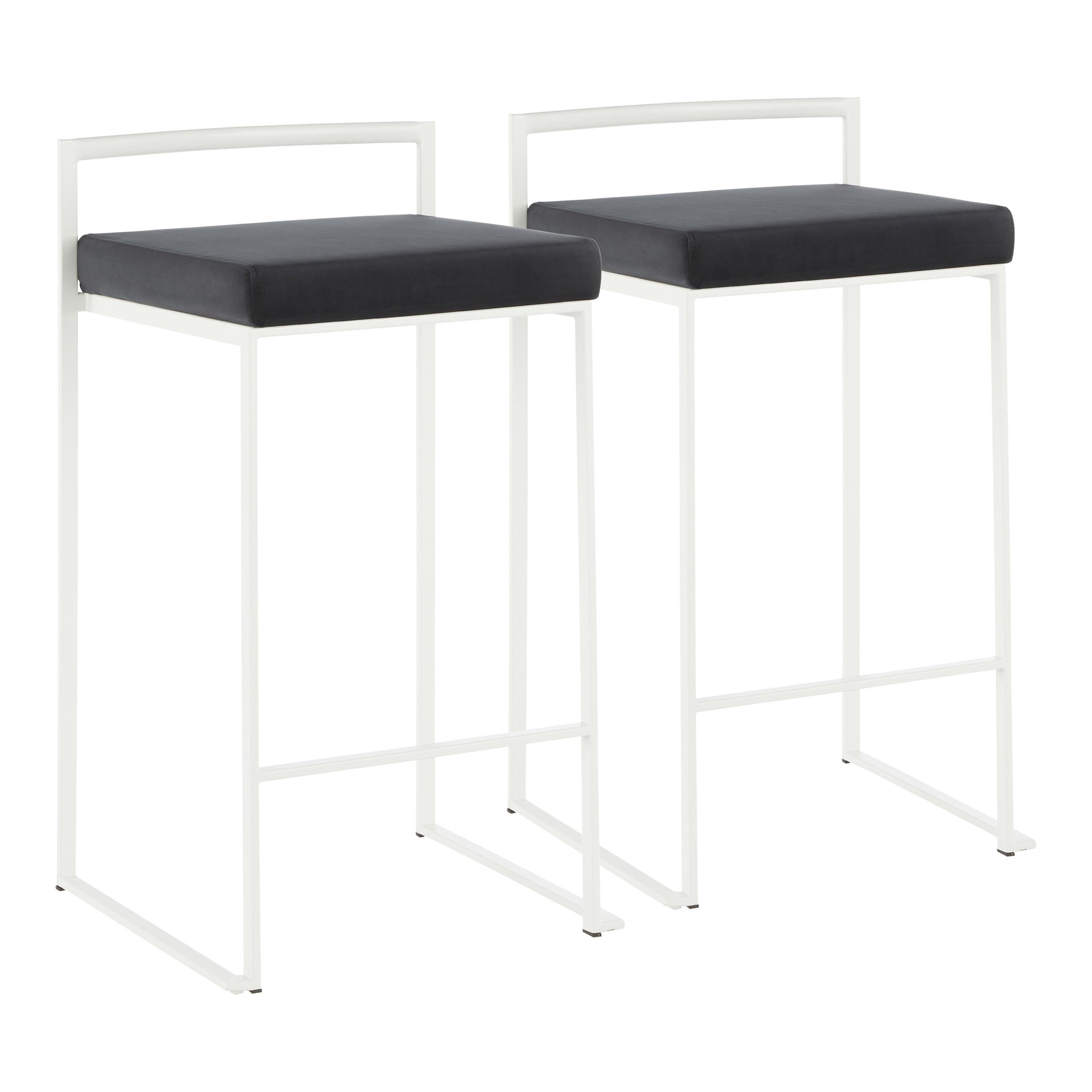 Fuji White Contemporary Counter Stool Black Velvet (Set of 2) 4 Fuji White Contemporary Counter Stool Black Velvet (Set of 2) - Image 4