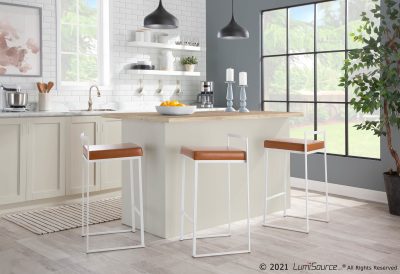 Fuji White Contemporary Counter Stool Camel Seat (Set of 2)