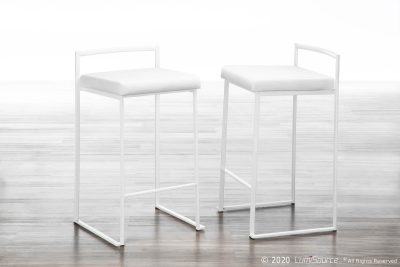 Fuji White Contemporary Stackable Counter Stool Set (Set of 2)
