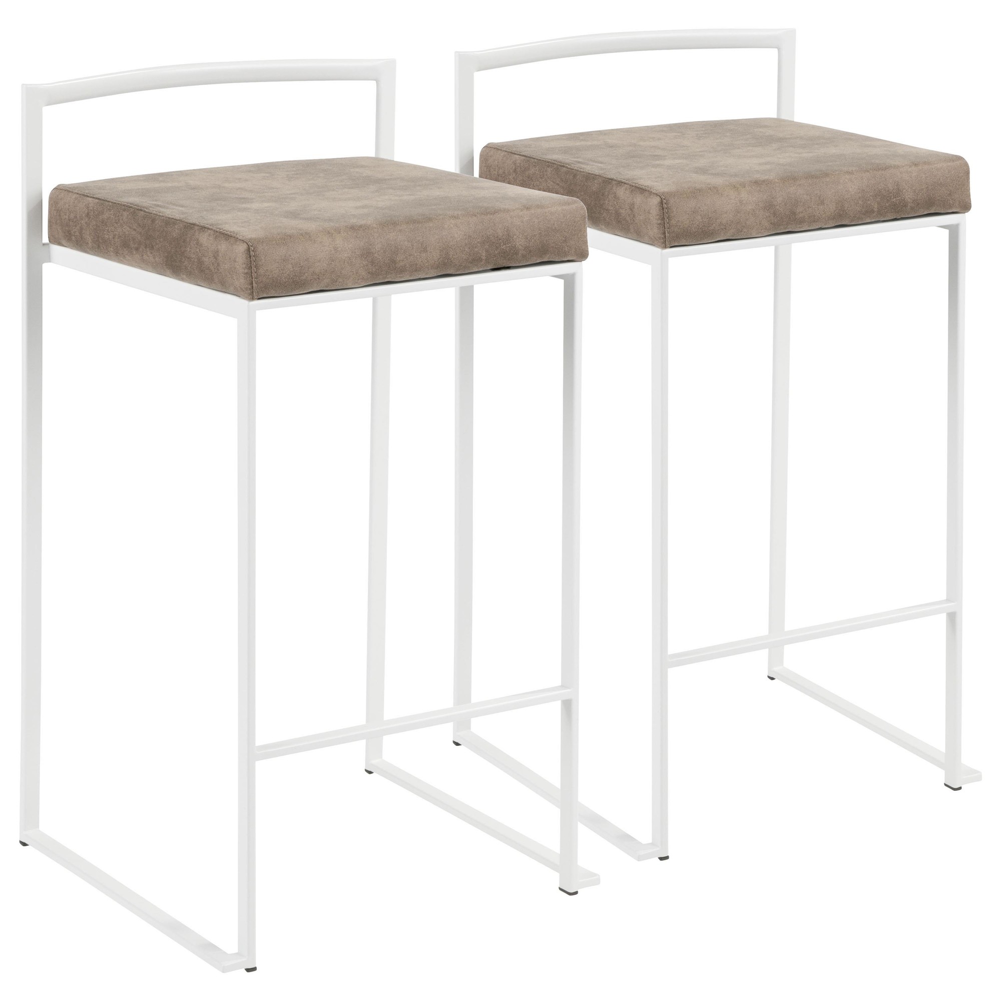 Fuji White Contemporary Stackable Counter Stools Brown Cowboy Fabric (Set of 2) 5 Fuji White Contemporary Stackable Counter Stools Brown Cowboy Fabric (Set of 2) - Image 5