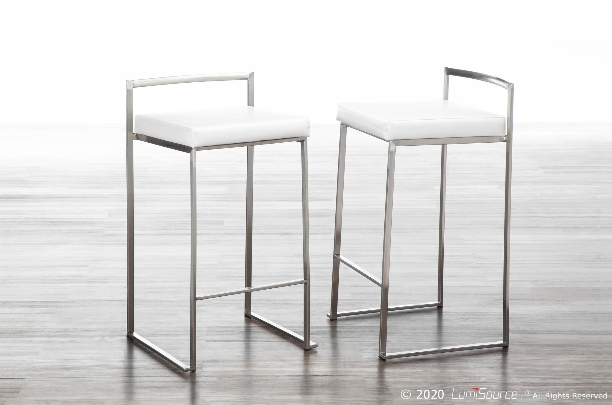 Fuji White Faux Leather Contemporary Stackable Counter Stools (Set of 2) 3 Fuji White Faux Leather Contemporary Stackable Counter Stools (Set of 2) - Image 3