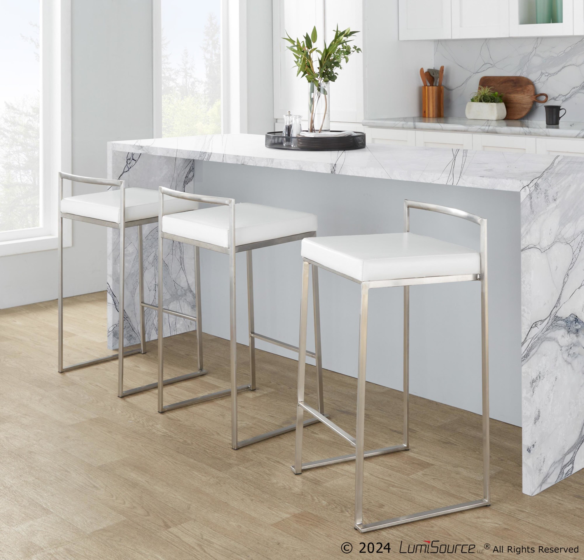 Fuji White Faux Leather Contemporary Stackable Counter Stools (Set of 2) 5 Fuji White Faux Leather Contemporary Stackable Counter Stools (Set of 2) - Image 5