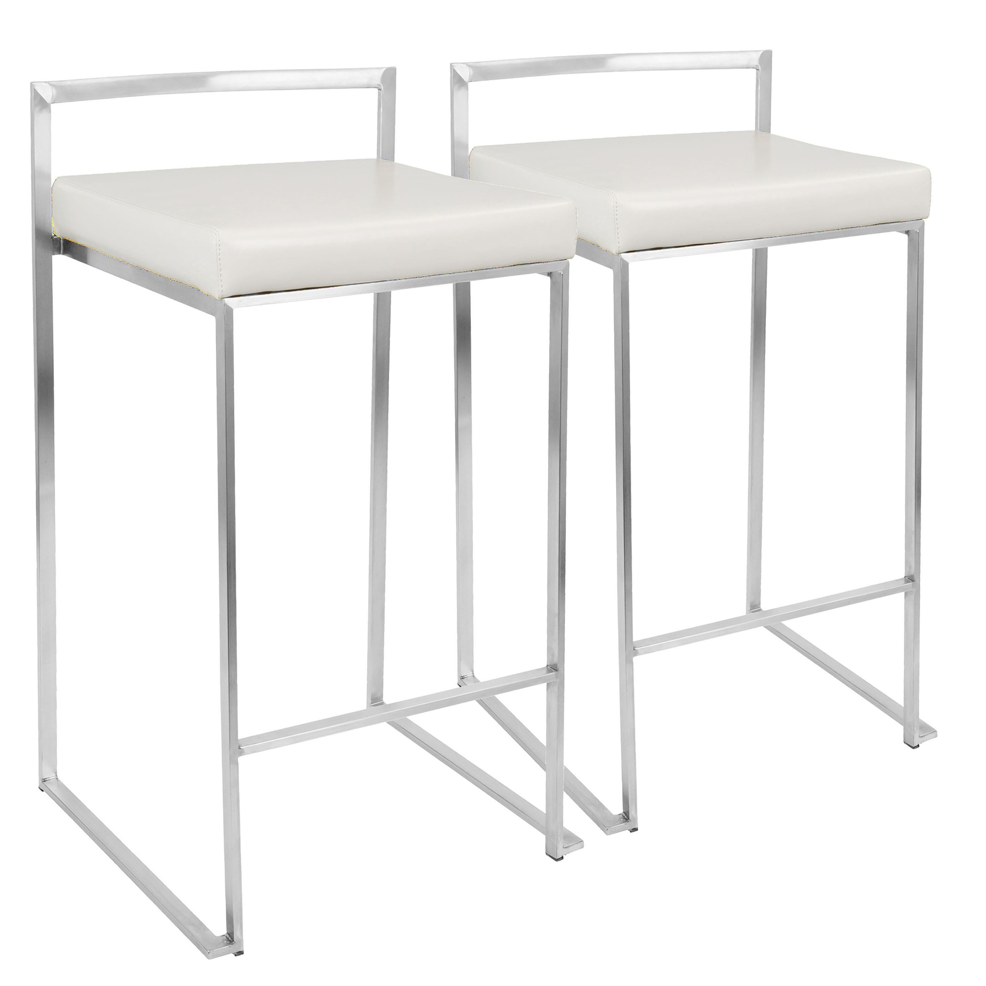 Fuji White Faux Leather Contemporary Stackable Counter Stools (Set of 2) 7 Fuji White Faux Leather Contemporary Stackable Counter Stools (Set of 2) - Image 7