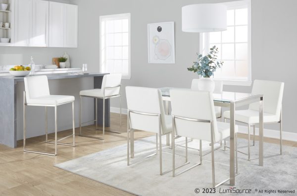 Fuji White Faux Leather Stainless Steel Contemporary Dining Chairs Set of 2 1