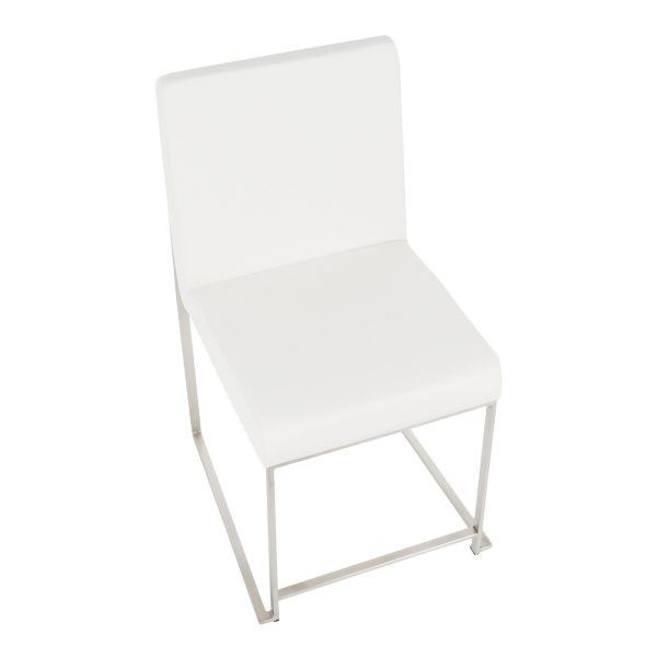 Fuji White Faux Leather Stainless Steel Contemporary Dining Chairs Set of 2 11