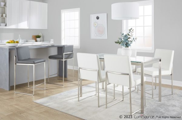 Fuji White Faux Leather Stainless Steel Contemporary Dining Chairs Set of 2 2