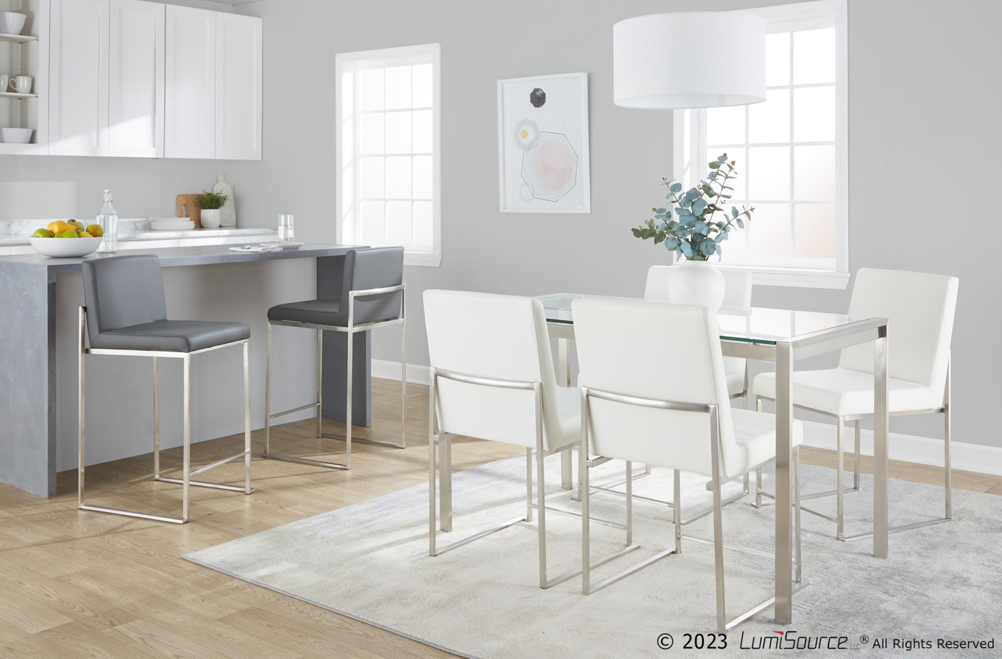 Fuji White Faux Leather Stainless Steel Contemporary Dining Chairs (Set of 2) 3 Fuji White Faux Leather Stainless Steel Contemporary Dining Chairs (Set of 2) - Image 3